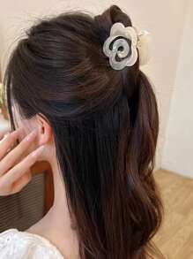 1pc Women Claw Hair Clip In Gray, Pink, Beige, Ins-Style Cute Elegant Camellia Jelly Color Hair Claw