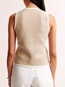 Women's Summer Knit Tank Tops Sleeveless Crew-Neck Front Button Down Slim Vest Streetwear
