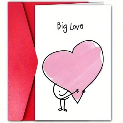 1 张可爱的情人节贺卡，浪漫心形设计，男女通用，适合丈夫、妻子、男朋友、女朋友、男士和女士，包含信封