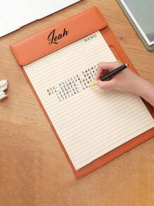 1pc Retro Vintage A4 PU Leather Magnetic Closing Clipboard, Customizable Text, Writing Pad For Office, Meetings, File Organization Back To School,School Supplies