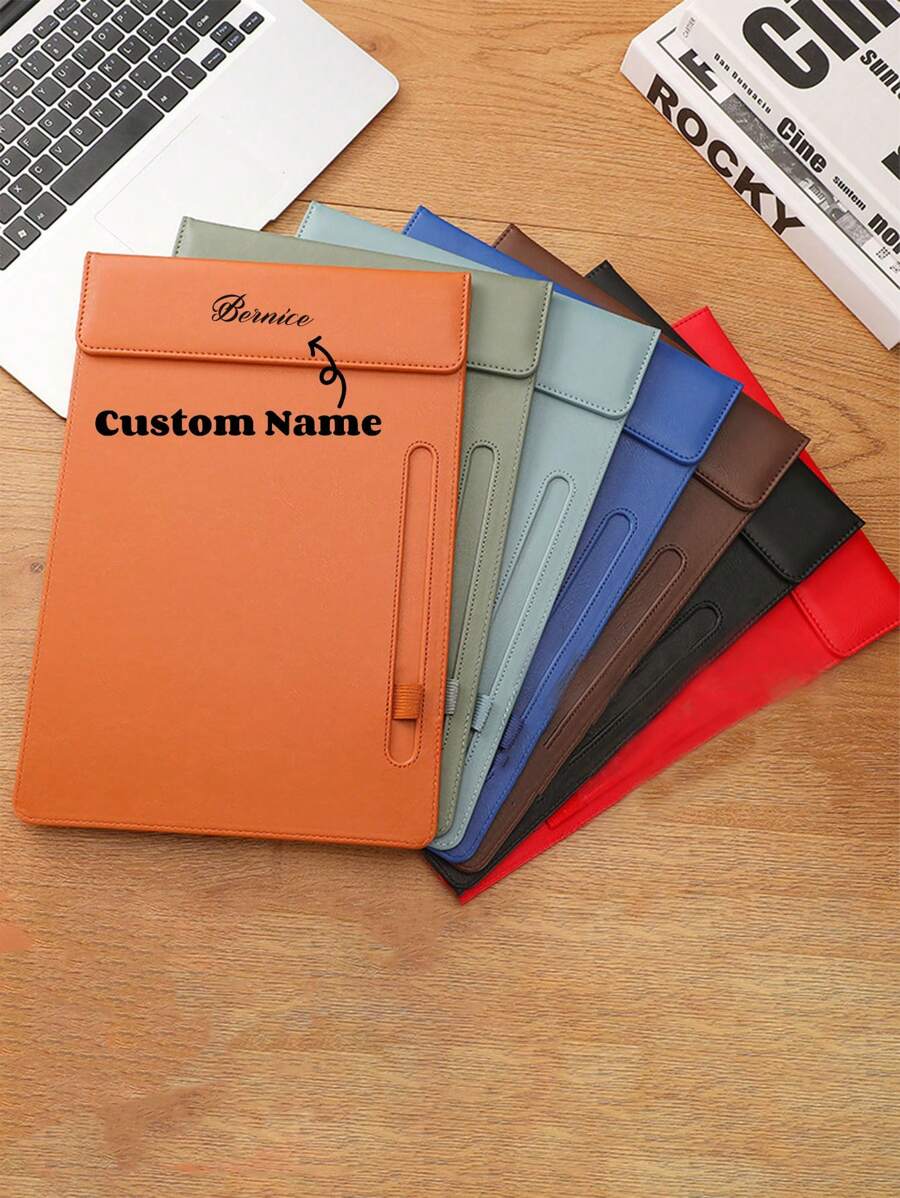 1pc Retro Vintage A4 PU Leather Magnetic Closing Clipboard, Customizable Text, Writing Pad For Office, Meetings, File Organization Back To School,School Supplies