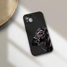 1pc White Horse Design Black Silicone Phone Case Compatible With Apple Iphone 12mini/13mini/15promax/14promax