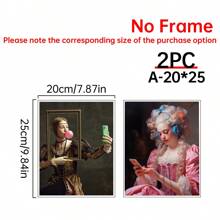 2 件复古女性肖像油画艺术套装带木制画框 - 奇特的文艺复兴和巴洛克风格，非常适合客厅、卧室、家庭办公室装饰 - 彩色 - 查看 15