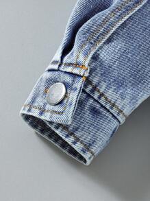 2pcs Girls Casual Denim Jacket Coat + Matching Denim Pants Set