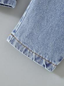 2pcs Girls Casual Denim Jacket Coat + Matching Denim Pants Set