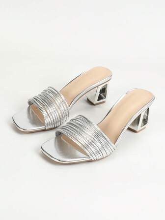 女士高跟凉鞋，2025新款方头细带高跟鞋，时尚网红款露趾鞋