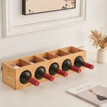 Bottle Rack, Bamboo Rack For Up To 5 Bottles, Kitchen Wine Rack, Storage Cabinet 13.5 X 12 X 53 Cm, 2 Modes To Use: Horizontal, Vertical - 原木色 - 查看 3