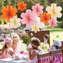 Birthday Party Decor Paper Flowers, Paper Wall Decor Flowers, Party Backdrop Paper Fan Hanging Paper Flowers - Multicolor - View 2
