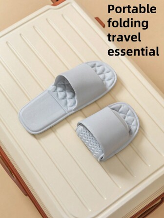 Women Plastic Slippers, New Casual Holiday Travel Foldable Ultralight Soft Comfortable Silent Indoor Slippers, Unisex Couples Lightweight Clean Deodorizing Gray EVA Slippers, Minimalist Hotel Bathroom Anti-Slip Plastic Outdoor Beach Swimming Fashionable Plus Size Open Toe House Slippers