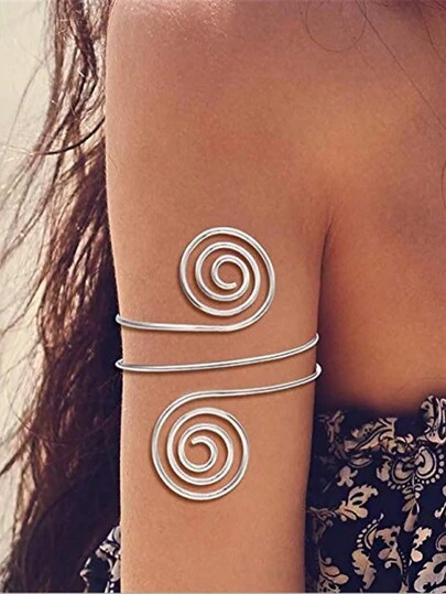 1 pieza Brazalete espiral para el brazo superior, abrazadera para el brazo, pulsera, accesorio de disfraz egipcio para mujer en color dorado y plateado