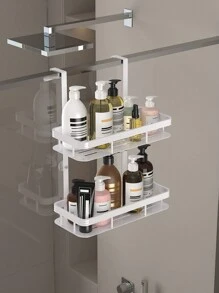 Scaffale portaoggetti da bagno in metallo a 2 ripiani, adatto per l'organizzazione dell'area dietro la doccia, può contenere shampoo, balsamo, prodotti per la cura della pelle, senza necessità di foratura per l'installazione, applicabile per bagno, cucina, camera da letto, colori bianco/nero