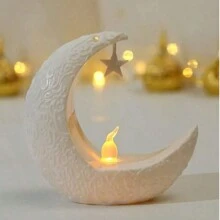 Portavelas de estrella y luna, farol de media luna festivo, luz de vela electrónica, lámpara de viento - Decoraciones festivas