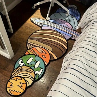 1pc Galaxy Space Planet Pattern Rug, Flannel Fabric Modern Polyester Fiber Carpet Approx. 10mm Thick Rectangular Carpet With Anti-Slip Dotted Backing, Suitable For Entryway, Hallway, Bedside, Home Decor, Holiday