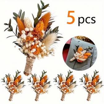 1/5PCS Vibrant Orange Mini Dried Flower Bouquet - Beautiful Boho Wedding, Bridesmaid Gifts, Birthday Cake Bundles, DIY Crafts, And Home Decor, Perfect For Valentine's Day, Mother's Day, And Any Special Occasion
