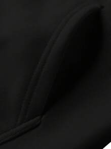 2Pcs Womens Spring Fall Sportswear Solid Color Hooded Long Sleeves Sweatshirt Drawstring Slacks Set Streetwear - Negro - Ver 5