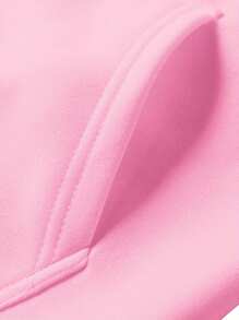 2Pcs Womens Spring Fall Sportswear Solid Color Hooded Long Sleeves Sweatshirt Drawstring Slacks Set Streetwear - Pink - View 4