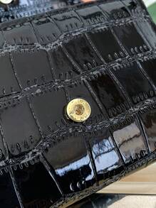 1 件个性化金属鳄鱼压纹翻盖小钱包口袋，金箔压印字母名称定制，超薄女士钱包，双折轻质 PU 皮革身份证钱包，简约时尚现代商务周年纪念礼物 - 黑色 - 查看 5