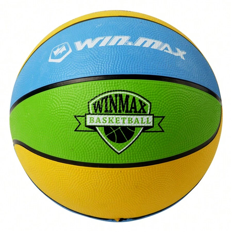 WIN.MAX No. 3 Rubber Basketball, Indoor/Outdoor Game, Wear-Resistant, Color-Block Training Ball, Basketball Equipment - Multicolor - View 1