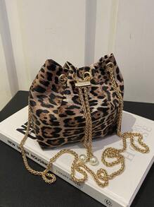 1pc Leopard Print Khaki Shoulder Bag With Metal Chain, Exquisite High-End Niche Design, Versatile, Animal Print Women Bag, Fall Winter Fashionable Cheetah Print Purse For Women, New Fall Winter Tiger Print Bag For Women , Leopard Cheetah Print - Khaki - View 9