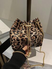 1pc Leopard Print Khaki Shoulder Bag With Metal Chain, Exquisite High-End Niche Design, Versatile, Animal Print Women Bag, Fall Winter Fashionable Cheetah Print Purse For Women, New Fall Winter Tiger Print Bag For Women , Leopard Cheetah Print - Khaki - View 10