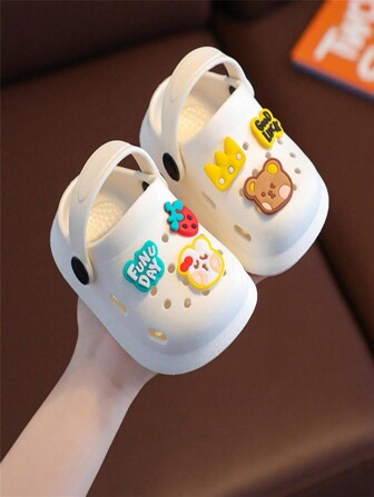 1 Pair Beige Anti-Slip Soft Bottom Toddler Beach/Water Sandals With Cute Bear Decor, Suitable For Summer Baby