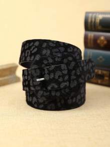 1pc Women's Black & Grey Leopard Print PU Leather Belt, Fashionable Bohemian Style, Buckle Closure, Versatile For Daily Wear - Dark Grey - View 6