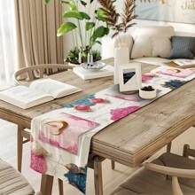 1/4 件斋月吉祥大理石粉红月亮与几何图案桌旗和餐垫套装、开斋节节日餐桌装饰面料、斋月装饰品、礼物、桌旗和餐垫套装，适合室内和室外庆祝活动、季节性派对配件、厨房餐桌装饰、派对餐桌装饰、居家房间桌旗