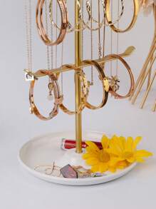 1 Pc Three-Tier Metal Necklace Holder With Jewelry Tray For Storing And Displaying Necklaces, Earrings And Bracelets. Earring Jewelry Rack, Suitable For Home Bedroom Dressing Table Organization Or Jewelry Retail, Valentine's Day Gift - Multicolor - View 7