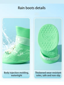 4 件套粉色卡通狗硅胶雨靴，防水宠物鞋，适合金毛猎犬、拉布拉多犬和小型/中型犬 - 粉色 - 查看 8