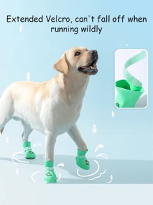 4 件套粉色卡通狗硅胶雨靴，防水宠物鞋，适合金毛猎犬、拉布拉多犬和小型/中型犬 - 粉色 - 查看 9