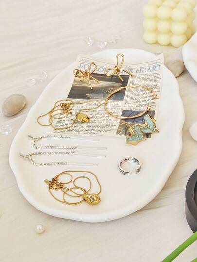 Gypsum Jewelry Tray, Ins Photo Prop, Jewelry Display Stand For Rings, Necklaces, Pendants, Cosmetics, Suitable For Living Room, Bedroom, Wedding, Party, Christmas, Halloween, Easter, Thanksgiving, Ramadan, Perfect Birthday, Housewarming Gift, Elegant Design