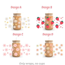 1Pc/4Pcs Daisy Strawberry Flower Heart UV Dtf Cup Wraps Transfer Sticker For Cup Mug Watter Bottle Tumbler Laptop Furniture Phonecase Waterproof & Scratch-Resistent UV Dtf Wraps Decal For 16oz Libbey Glass Cup DIY Craft Decorations Rub On Transfers Stickers For 16 Oz Libbey Glasses Mug Tumbler Bottle Phone Laptop Furniture Back To School