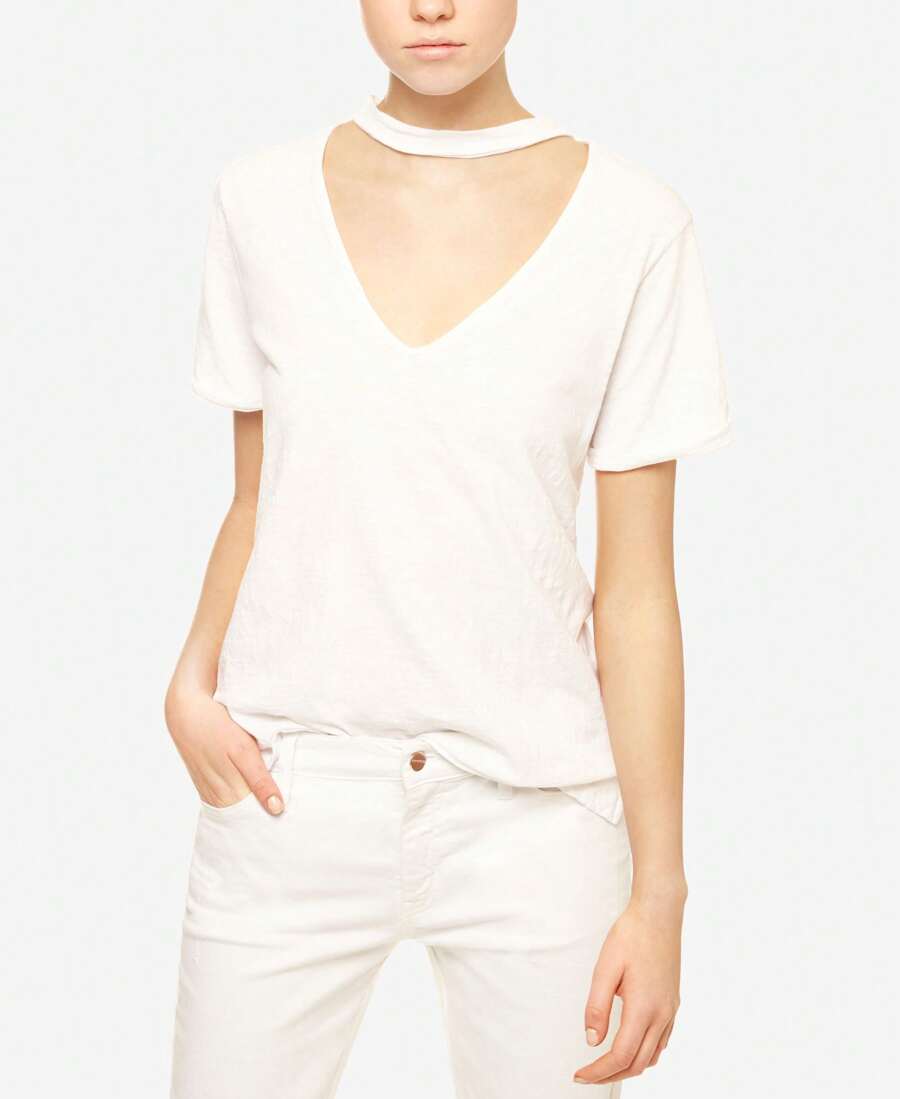 Sanctuary V Neck Choker T-Shirt - White - View 1