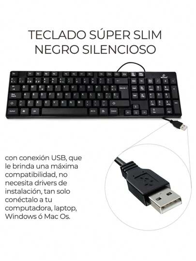 Teclado Usb TC.18 De Home Office Teclado Con Cable para Slim Para Pc o Laptop ELE-GATE