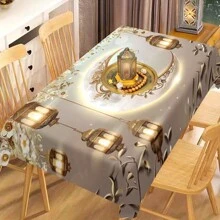1 块斋月装饰桌布，月亮和玻璃灯图案轻奢风格桌布，矩形可洗桌布，斋月主题派对装饰桌布，适用于野餐、露营、婚礼、生日派对 - 家居装饰