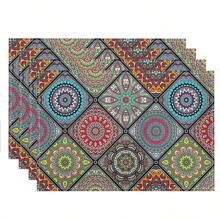 1pc/4pcs/6pcs Bohemian Mandala Placemats, Mexican Traditional Pattern And Geometric Grid, Bohemian Flowers, Washable Table Mats For Dining, Kitchen, Party