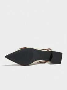 女士复古花卉链条装饰尖头一脚蹬穆勒鞋，舒适高跟正装鞋，适合工作、派对、婚礼，优雅适合春、夏、秋、冬，棕色，优雅，女士浅口鞋 - 棕色 - 查看 9