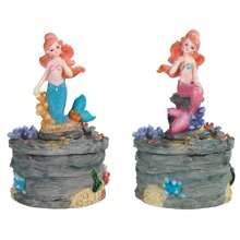 FC Design 2-PC Set 3.5"H Blue And Red Tailed Mermaid Mergirl Trinket Box Statue Sculpture Ornament Decoration Home/Room Decor And Unique Gift Ideas For Housewarming, Holidays And Birthdays