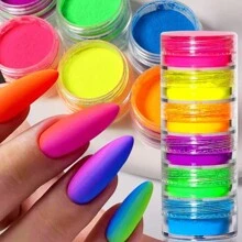 Dofuny 6Box/Set Neon Phosphor Pigment Powder Fluorescent Nail Glitter Set Shiny Ombre Chrome Chameleon Aurora Dust For DIY Gel Polish Manicure Nail Art - Camel - View 4