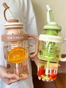 Large Silicone Water Bottle With Straw 1350ml Capacity With Portable Filter Plastic Bottle With Straw And Handle - 乾枯玫瑰色 - 查看 8