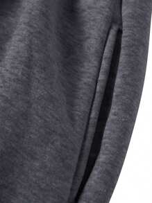 2Pcs Womens Spring Fall Sportswear Solid Color Hooded Long Sleeves Sweatshirt Drawstring Slacks Set Streetwear - Dark Grey - View 3