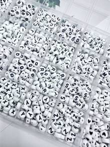 1 盒 ~1400 件 4*7 毫米白色底座黑色/金色压克力圆形字母珠，A-Z，DIY 珠宝制作，28 种款式亚克力字母珠，心形珠子，适用于手链 - 白色 - 查看 6