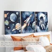 3pcs/Set Astronaut & Outer Space Canvas Art Set - Waterproof, Wooden Framed Wall Decor For Bedroom, Living Room, Office, And Dorm,Posters,Wall Art,Room Decoration Stuff Gifts Birthday Graduation