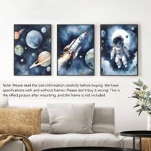 3pcs/Set Astronaut & Outer Space Canvas Art Set - Waterproof, Wooden Framed Wall Decor For Bedroom, Living Room, Office, And Dorm,Posters,Wall Art,Room Decoration Stuff Gifts Birthday Graduation