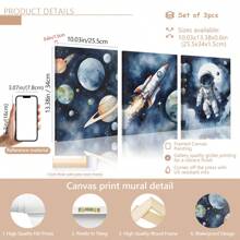 3pcs/Set Astronaut & Outer Space Canvas Art Set - Waterproof, Wooden Framed Wall Decor For Bedroom, Living Room, Office, And Dorm,Posters,Wall Art,Room Decoration Stuff Gifts Birthday Graduation