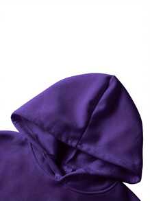2Pcs Womens Spring Fall Sportswear Solid Color Hooded Long Sleeves Sweatshirt Drawstring Slacks Set Streetwear - Purple - View 4