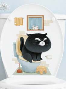 Funny Toilet Sticker, Waterproof Self-Adhesive Cartoon Toilet Seat Decal, Bathroom/Bedroom Decoration, Stickers, Wall Decal, Vinly Decal For Home Decorations, Spring Decoration Items Refresh Your Home, Rama Decoration Stickers Gifts Birthday Graduation