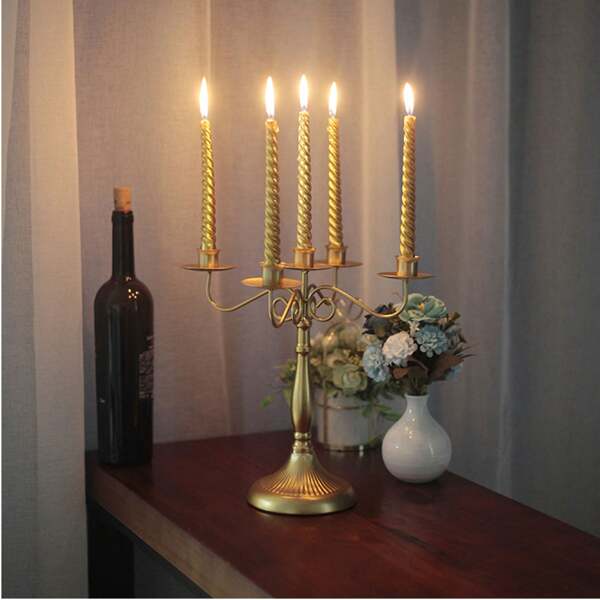 1pc Iron Gold Dining Table Candlestick Decor