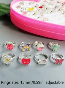 （无盒）5 件/套 时尚银/金合金戒指，女孩款，儿童珠宝礼物，可调节戒指，随机发货。 - 彩色 - 查看 2