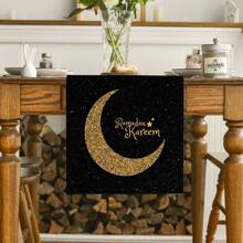 1Pc Ramadan Table Runner Blue Islamic Geometric Moon Star Lantern Pattern Farmhouse Table Runner Washable Outdoor Indoor Party Kitchen Home Dining Table Center Living Room Round Table Coffee Table Dinner Rectangular Table Restaurant Decoration - Black - View 1